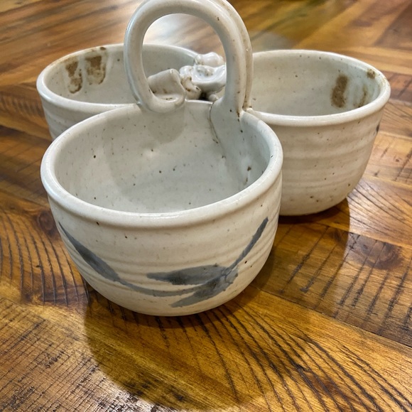 Handmade | Dining | Handcrafted Pottery Triple Dip Condiment Bowl ...